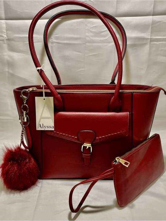 Alyssa Handbags - Alyssa Set withTote, Matching Wristlet/Pouch & Extra Pom Bag Charm/KeyChain, NWT